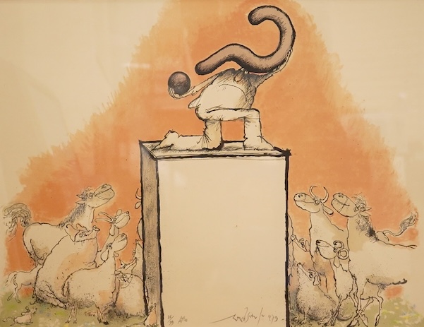 Ronald Searle (1920-2011), ‘Atlas’, signed and dated ‘79 in pencil, limited edition 25/99, Michel Casse, Litho-Paris stamped, colour lithograph, 49 x 63cm
